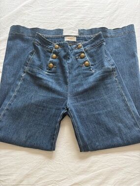 High-Waist gold Button-Front Blue Women's Jeans